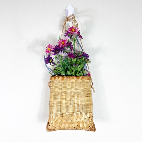 Vintage Hanging Wicker Raffia Basket Bag